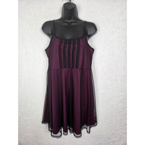 Xhilaration Pintuck Dress XL Burgundy Black Mesh Skater Fit Flare Party Cocktail - Picture 1 of 10
